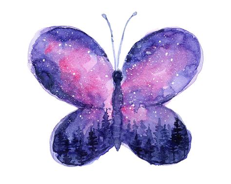 Galaxy Butterfly Pink Painting by Olga Shvartsur