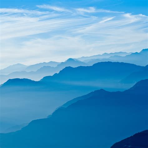 Mountains Wallpaper 4K, Blue Sky, Mountain range, Fog