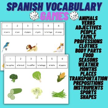 Spanish Vocabulary Games by Dual Language Lady | TPT