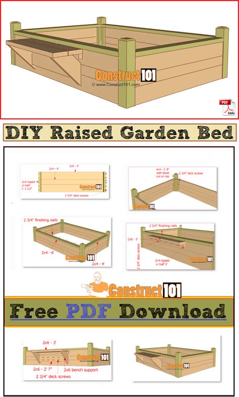 Raised Garden Bed with Bench - PDF Download - Construct101