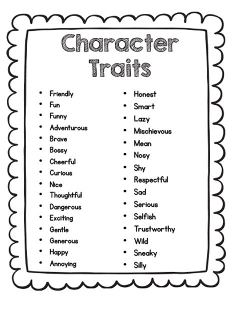 Character Traits For Grade 2