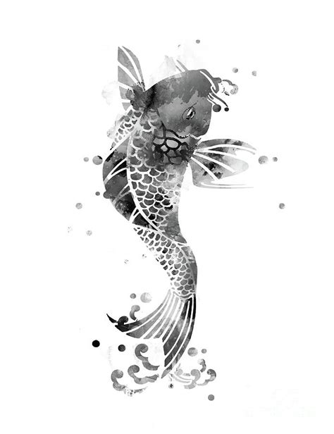 Koi Fish Black and White Mixed Media by Monn Print - Fine Art America