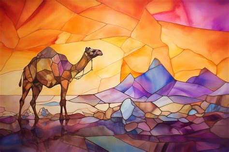 Premium Photo | Painting of a camel in a desert with a colorful sky ...