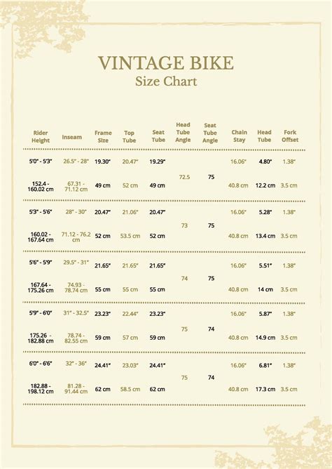 Vintage Bike Size Chart in PDF - Download | Template.net