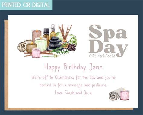 Spa Day Gift Card for Friend Gift Certificate Template - Etsy UK