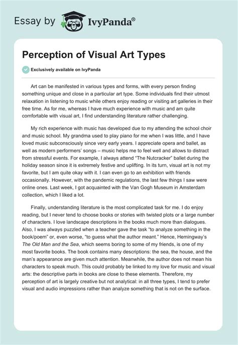 Perception of Visual Art Types - 384 Words | Essay Example