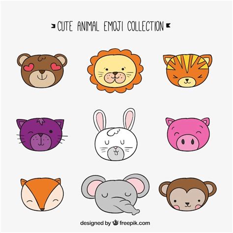 Emoji collection of hand-drawn animals | Free Vector