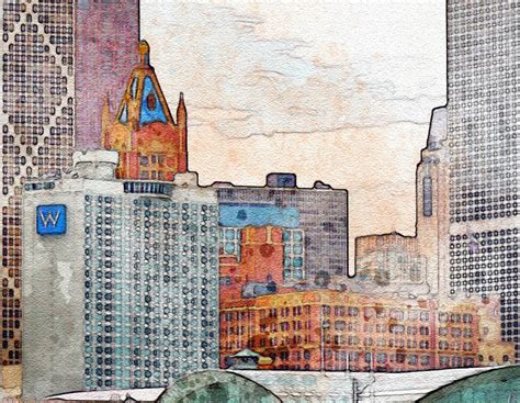 Chicago Skyline Watercolor Painting Printable Art Navy Pier - Etsy