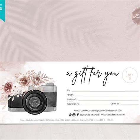 Photography Gift Certificate Template Editable Gift Card - Etsy