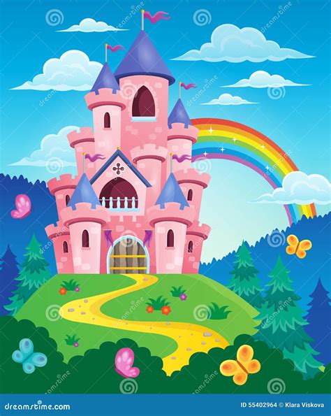 Pink Castle With A Pond Vector Illustration | CartoonDealer.com #47640734