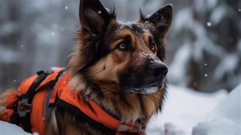 Premium Photo | A german shepherd dog in the snow