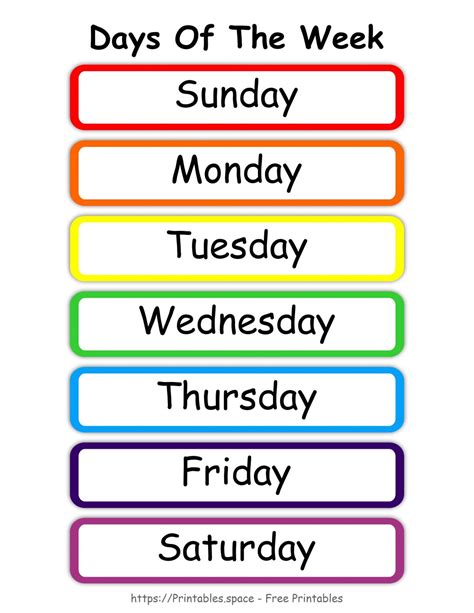 Simple Colorful Days Of The Week Chart - Free Printables