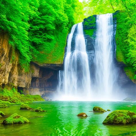 Premium Photo | A tranquil scene of the majestic waterfall in the ...