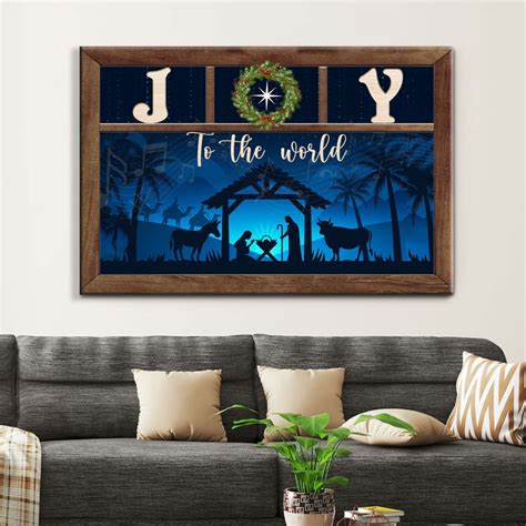 Nativity Scene, Joy to the World Wall Art Canvas, Christmas Wall Decor ...