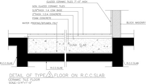 Detail of ceramic tile Floor on RCC Slab in AutoCAD, dwg file. - Cadbull