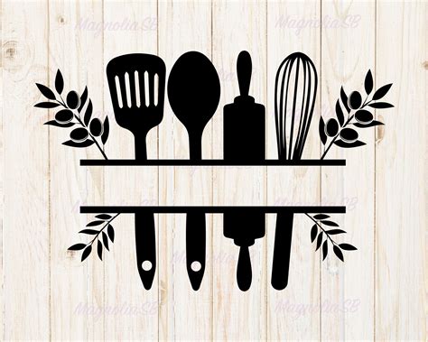 Kitchen utensils split monogram svg kitchen logo svg kitchen split with ...