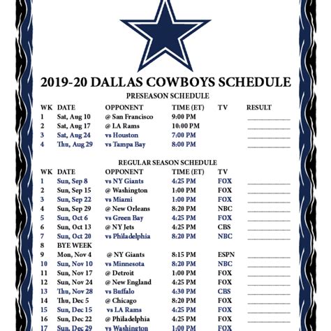 Printable Dallas Cowboys Schedule 2024