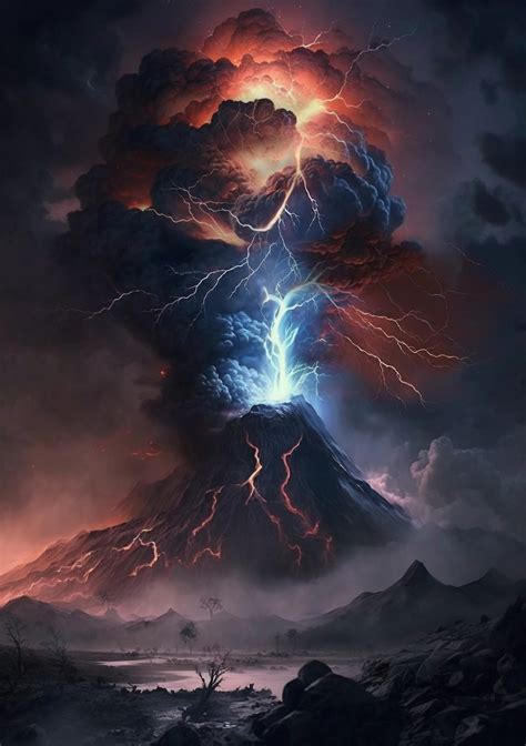 Volcano Eruption Lightning Storm 1 Digital Print - Etsy