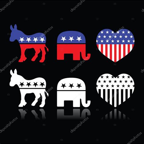 USA political parties symbols - Democrats and Republicans on black ...