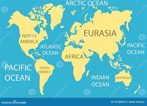 World Map, Realistic World Map with Continents and Oceans Stock ...