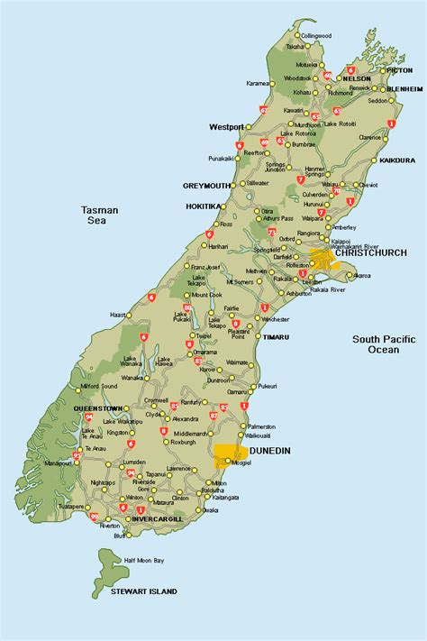 Map of South Island, New Zealand