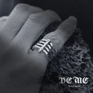 Rib Ring// Sterling Silver// Handmade Solid S925//unique Punk Gothic ...