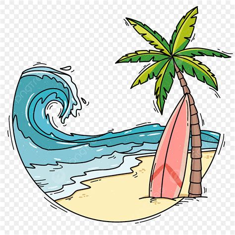 Cartoon Ocean Waves Clipart Hd PNG, Cartoon Go To Beach With Surfboard ...