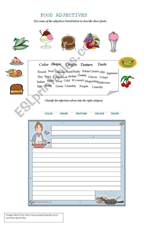 Food Adjectives Worksheet