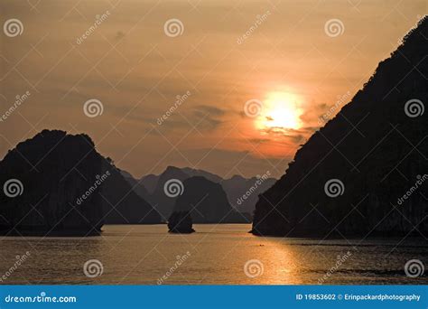 Sunset in Ha Long Bay stock photo. Image of long, halong - 19853602