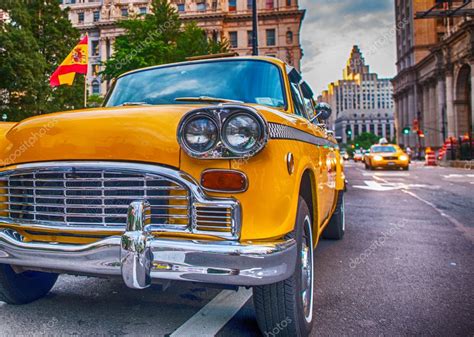 Vintage old Taxi in New York City. Classic Yellow Cab in Manhatt ...