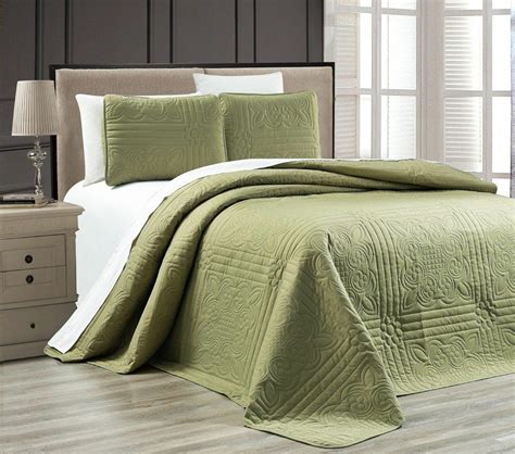 Twin XL Full Queen Cal King Solid Sage Green 3 pc Quilt Set Coverlet ...