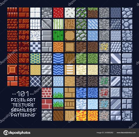 Pixel art style set of different 16x16 texture pattern sprites - stone ...