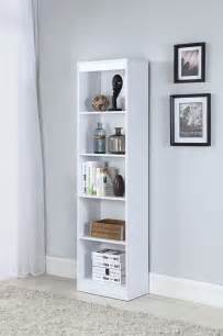 White 5 Shelf Narrow Bookcase from Coaster | Coleman Furniture