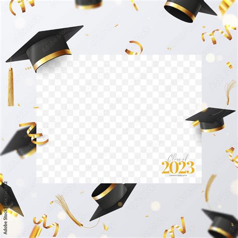 Greeting card for design of graduation 2023. Falling graduation caps ...