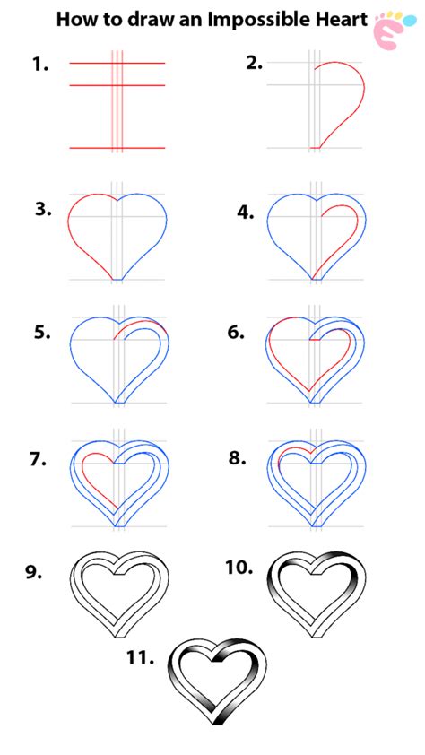 Learn how to draw a 3D Impossible Heart - Easy drawings for beginners