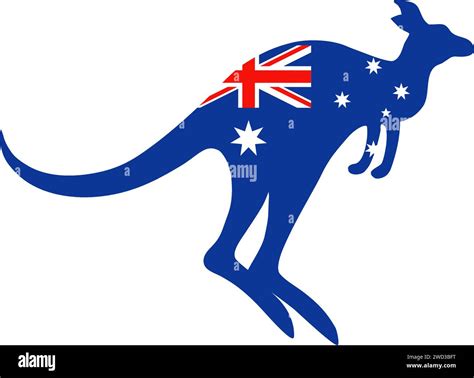 Kangaroo with Australia flag. Silhouette of a jumping kangaroo with ...