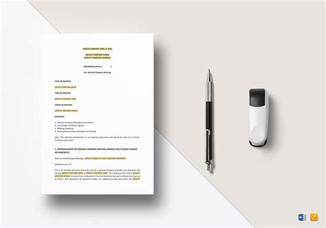 Memo for Meeting Announcement Template in Word, Apple Pages