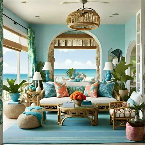 AI generated a tropical-themed home interior design for a beach house ...