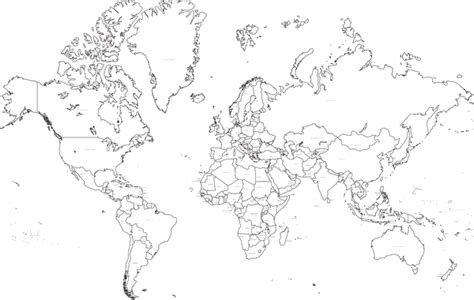 35 x 22 inch Black and White World Map - Mercator Projection