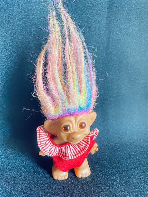 Rainbow hair costume troll figurine doll Uneedadoll mini toy | Etsy