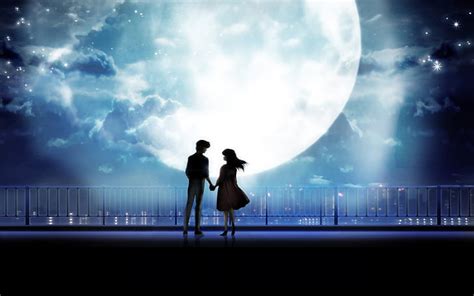 HD wallpaper: Anime Art Anime Couple Holding Hands Moonlight Desktop ...