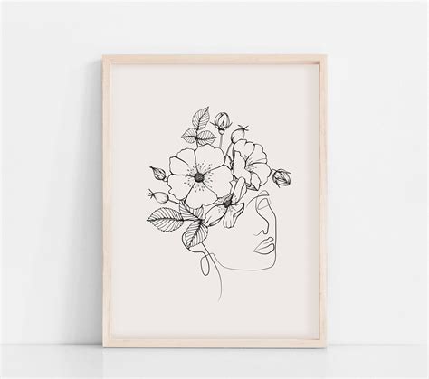 Woman Line Drawing Head of Flowers Art Print One Line Art - Etsy