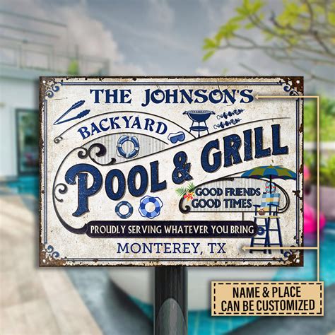 Personalized Pool Grilling Backyard Custom Classic Metal Signs - Wander ...