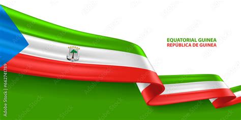 Equatorial Guinea 3D ribbon flag. Bent waving 3D flag in colors of the ...