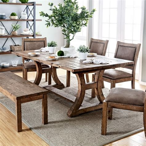 Furniture of America Sail Rustic Pine Solid Wood Dining Table 96-inch ...