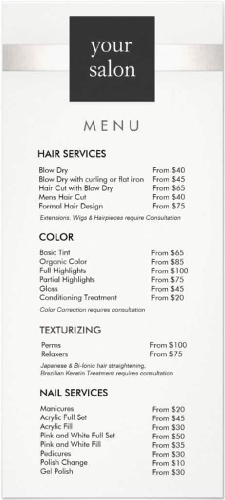 39 Popular Hair Salon Services (Menu & Price List)