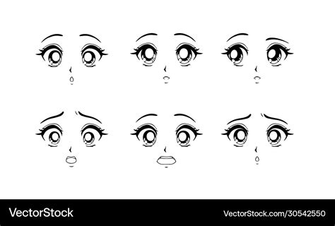 Set surprised and scared anime faces hand Vector Image