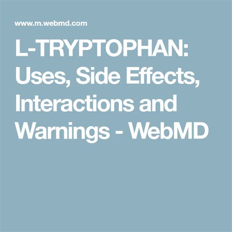 L-TRYPTOPHAN: Uses, Side Effects, Interactions and Warnings - WebMD ...