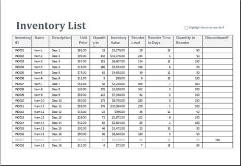 Excel Inventory Sheet Template | Word & Excel Templates