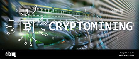 Cryptocurrency mining concept on server room background. Web site ...